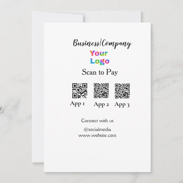 Scan to pay business logo Q R code social media  Invitation (Front)
