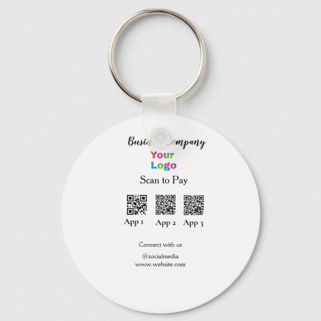 Scan to pay business logo Q R code social media  Keychain (Front)