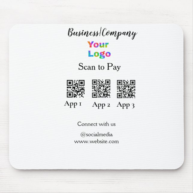 Scan to pay business logo Q R code social media  Mouse Pad (Front)