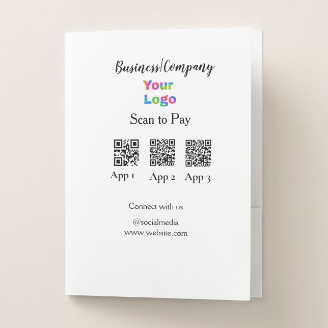 Scan to pay business logo Q R code social media  Pocket Folder (Front)
