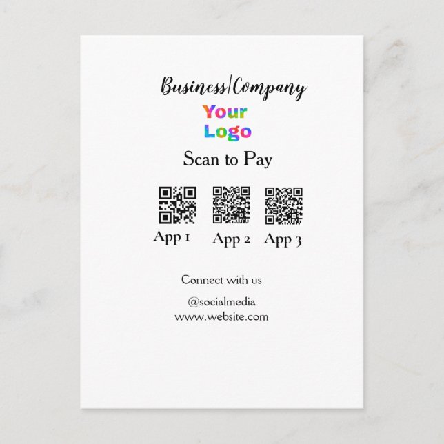 Scan to pay business logo Q R code social media  Postcard (Front)