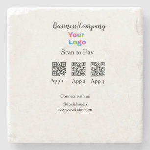 Scan to pay business logo Q R code social media Stone Coaster