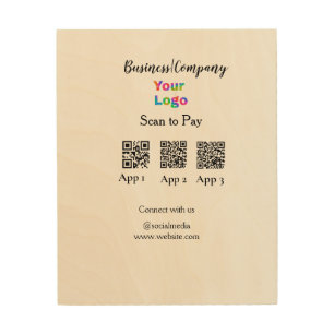 Scan to pay business logo Q R code social media  Wood Wall Art
