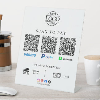 Scan To Pay Business Logo Qr Code Payment Pedestal Sign