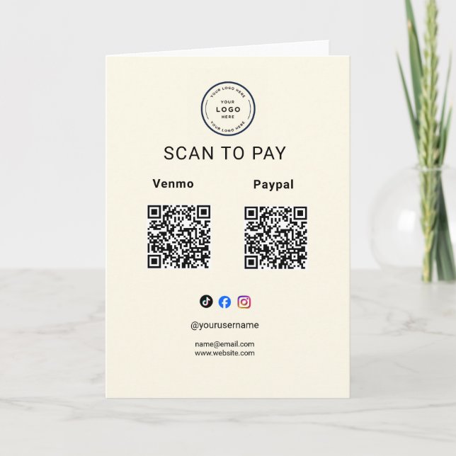 Scan To Pay Business Logo Qr Code Pedestal Card (Front)