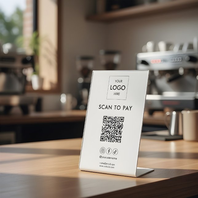 Scan To Pay Business Logo Qr Code Pedestal Sign (Creator Uploaded)