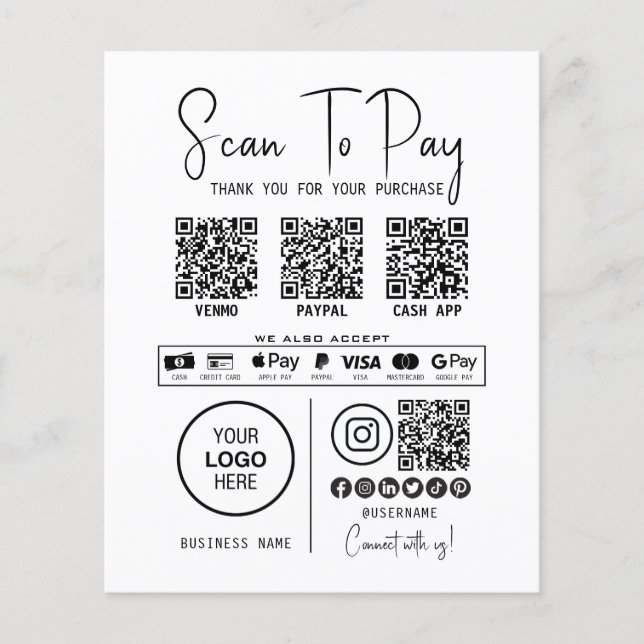Scan To Pay Business Qr Code Payment Modern Black (Front)