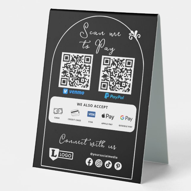 Scan To Pay Business Sign | Logo Scannable QR code (Front)