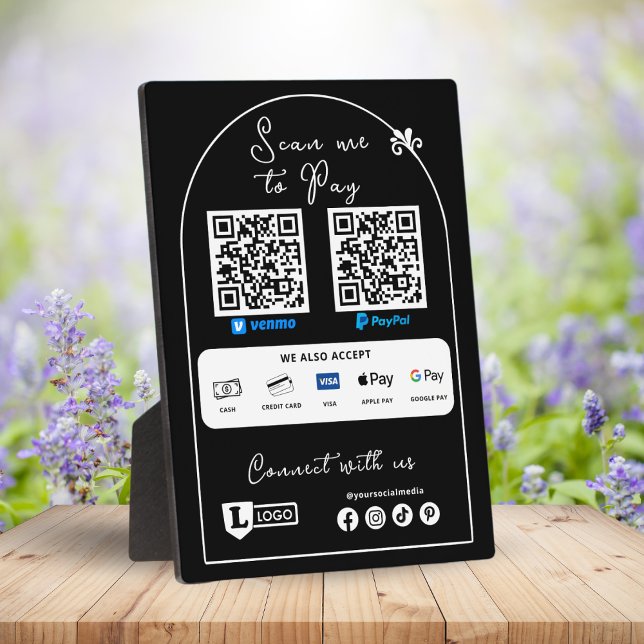 Scan To Pay Business Sign with Logo QR Code Plaque (Scan to pay sign with qr code)