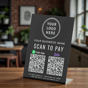 Scan to Pay CashApp Zelle QR Codes Black Logo Pedestal Sign