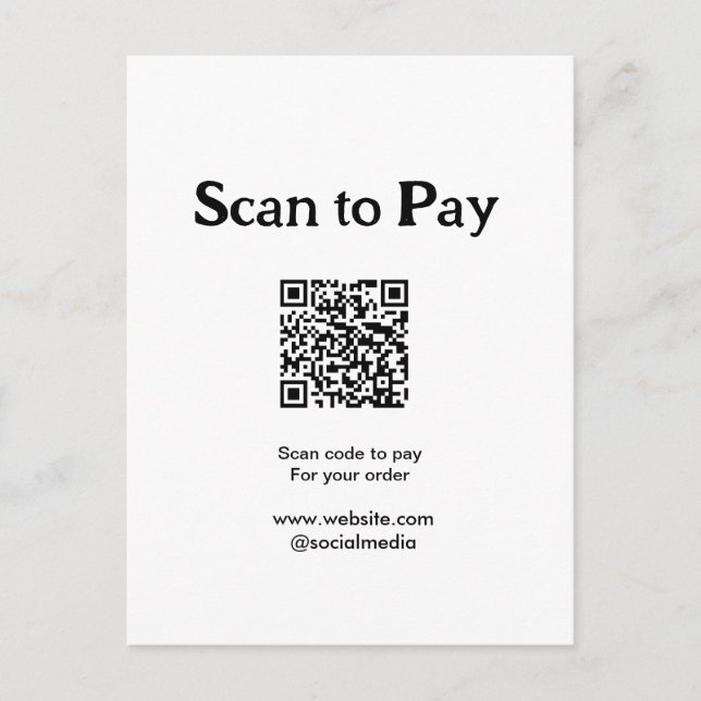 Scan to pay for order QR code add website social m Postcard (Front)