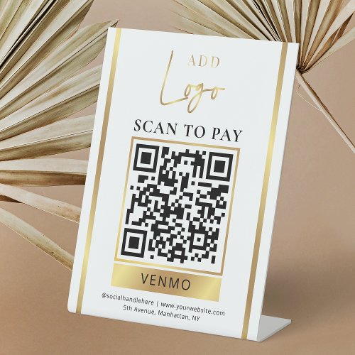 Scan to Pay Gold Business Logo Contactless QR Code Pedestal Sign