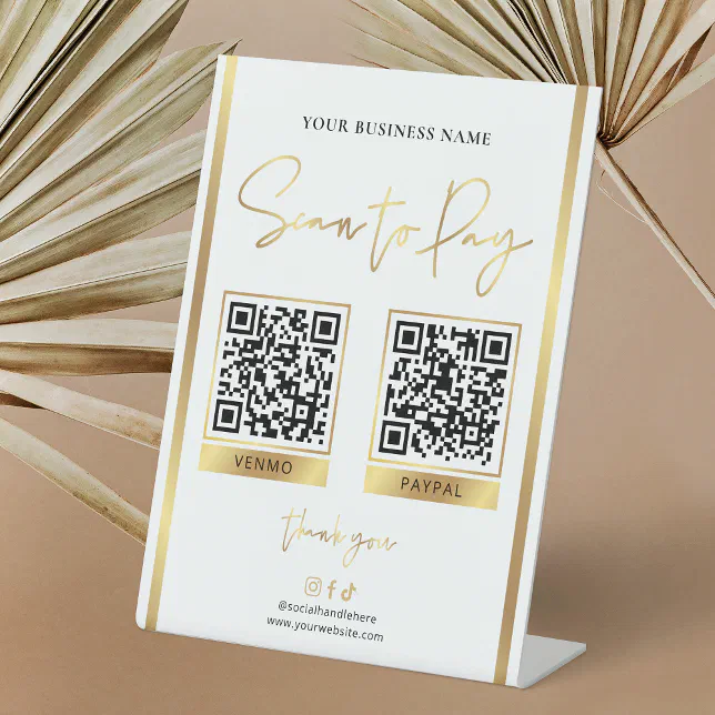 Scan to Pay Gold Logo Business Payment QR Codes Pedestal Sign | Zazzle
