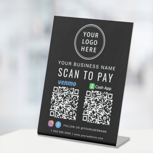 Scan to Pay Logo CashApp Venmo QR Codes Black Pedestal Sign