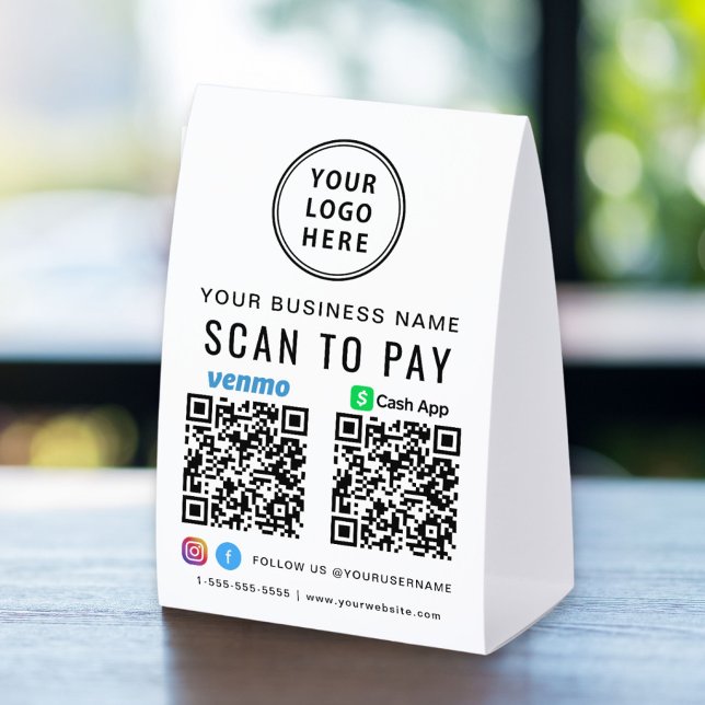 Scan to Pay Logo CashApp Venmo QR Codes Paper Table Tent (Creator Uploaded)