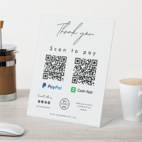 Scan to Pay Logo Paypal Cash App QR Code Thank you Pedestal Sign