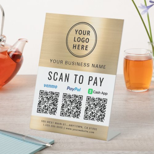 Scan to Pay Logo Paypal Venmo CashApp QR Code Gold Pedestal Sign