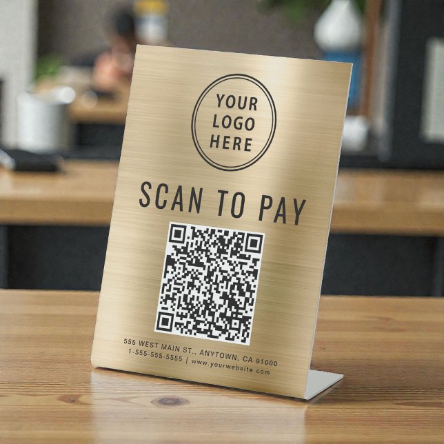 Scan to Pay Logo QR Code Gold Pedestal Sign (Scan to Pay Logo QR Code Gold Pedestal Sign)
