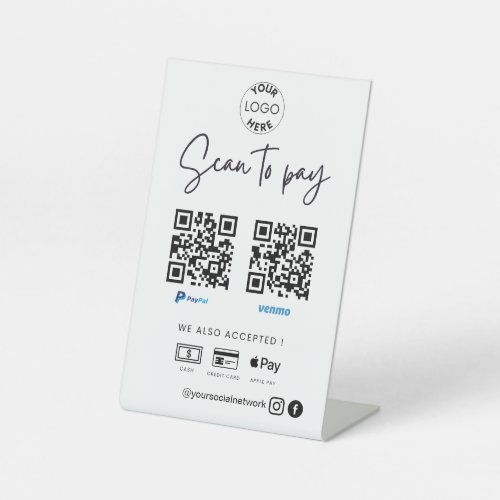 Scan to Pay minimalist design for two QR Code Logo Pedestal Sign