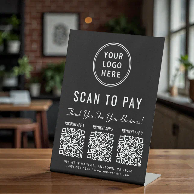 Scan to Pay Multi App QR Code Tabletop Pedestal Sign | Zazzle