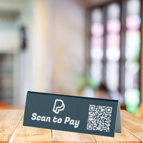 Scan To Pay PayPal Cashapp Contactless Navy Blue Table Tent Sign