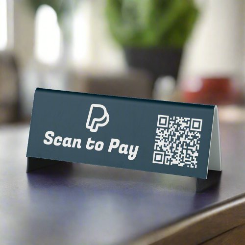 Scan To Pay PayPal Cashapp Contactless Navy Blue Table Tent Sign