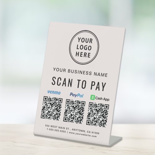 Scan to Pay Paypal CashApp Venmo QR Codes Logo Pedestal Sign