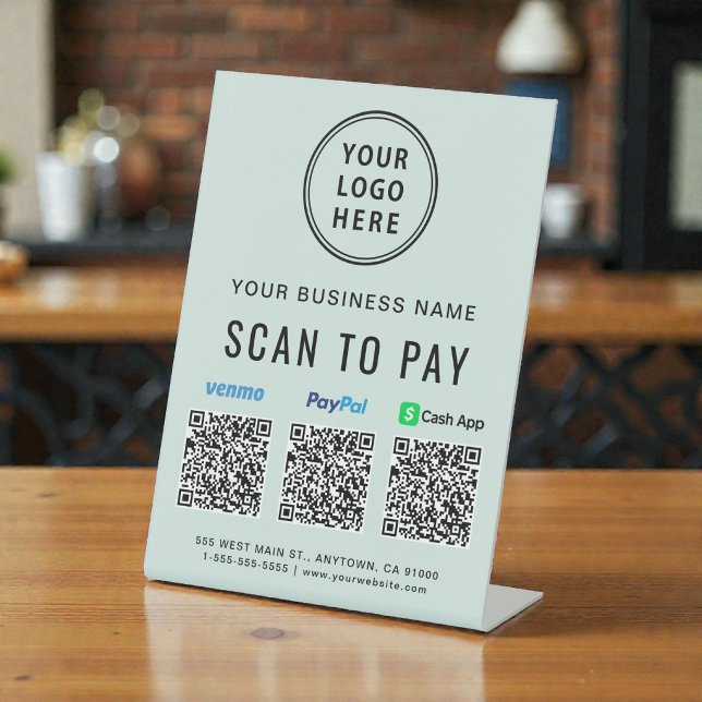 Scan to Pay Paypal Venmo CashApp QR Code Logo Mint Pedestal Sign (Scan to Pay Paypal Venmo CashApp QR Code Logo Mint Pedestal Sign)