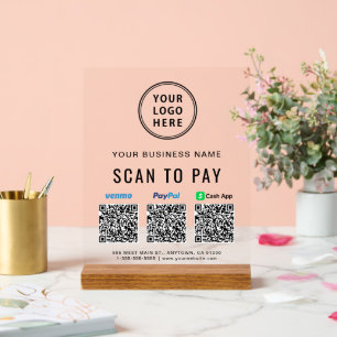 Scan to Pay Paypal Venmo CashApp QR Codes Logo Acrylic Sign