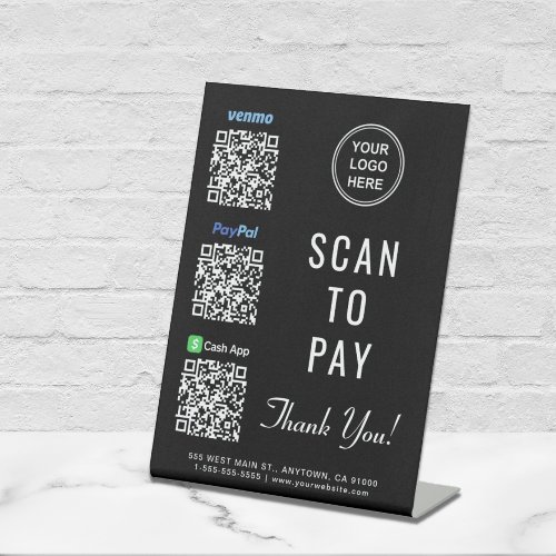 Scan to Pay Paypal Venmo CashApp QR Codes Logo Pedestal Sign