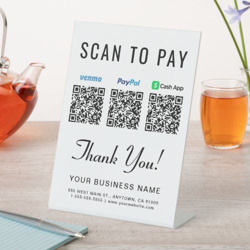 Scan to Pay Paypal Venmo CashApp QR Codes Pedestal Sign