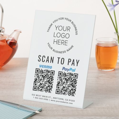 Scan to Pay Paypal Venmo QR Codes Company Logo Pedestal Sign