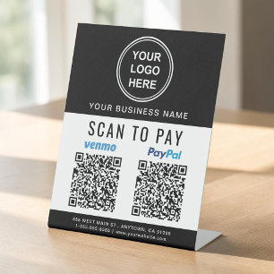 Scan to Pay Paypal Venmo QR Codes Logo Black White Pedestal Sign