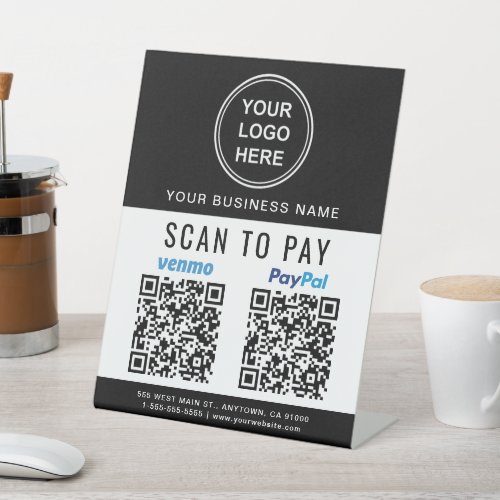 Scan to Pay Paypal Venmo QR Codes Logo Black White Pedestal Sign