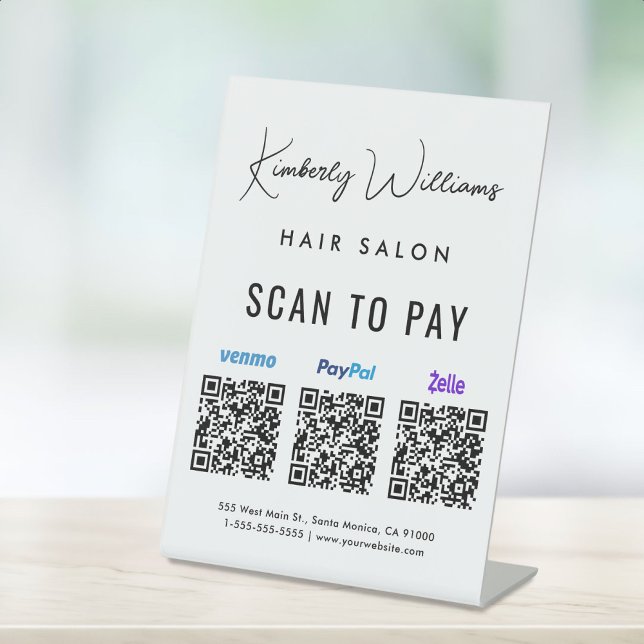 Scan to Pay Paypal Venmo Zelle QR Code Business  Pedestal Sign (A QR code sign to effortlessly connect your customers to your payment platforms)