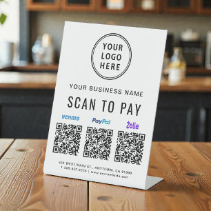 Scan to Pay Paypal Venmo Zelle QR Codes Logo Pedestal Sign