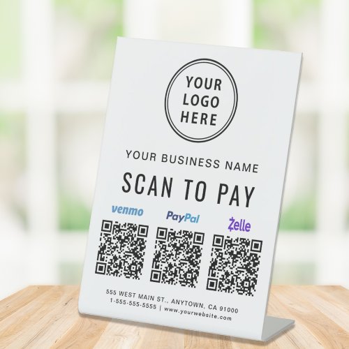 Scan to Pay Paypal Venmo Zelle QR Codes Logo Pedestal Sign