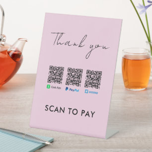 Scan to Pay Pink Thank you Venmo Paypal CashApp Pedestal Sign