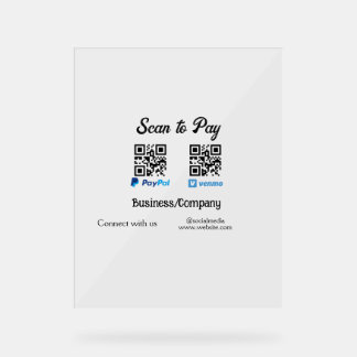 Scan to pay q r code paypal venmo add your website acrylic sign