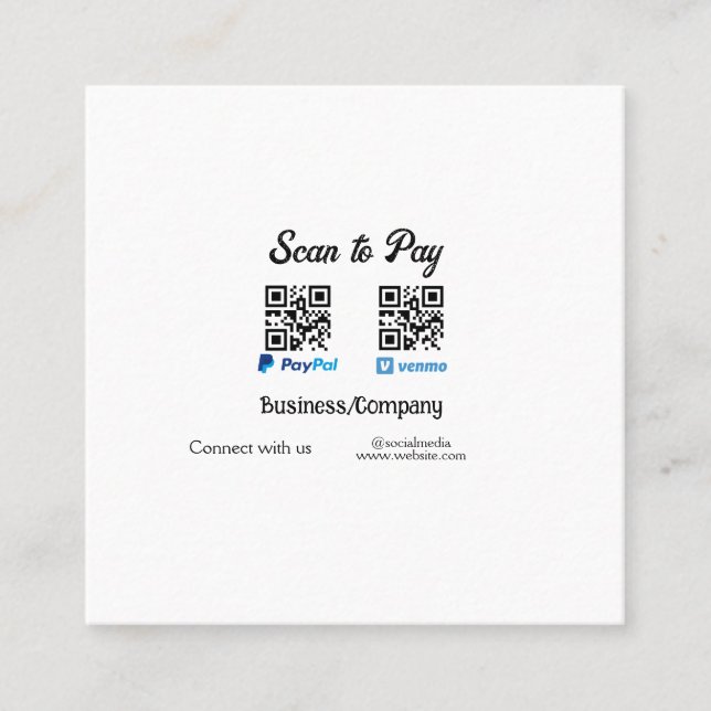 Scan to pay q r code paypal venmo add your website calling card (Front)