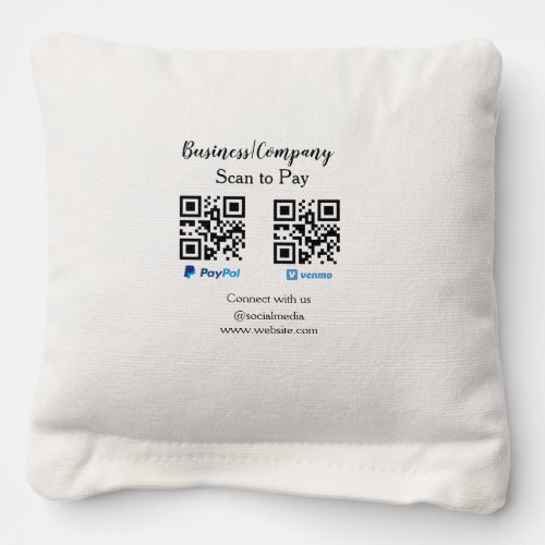 Scan to pay q r code paypal venmo add your website cornhole bags