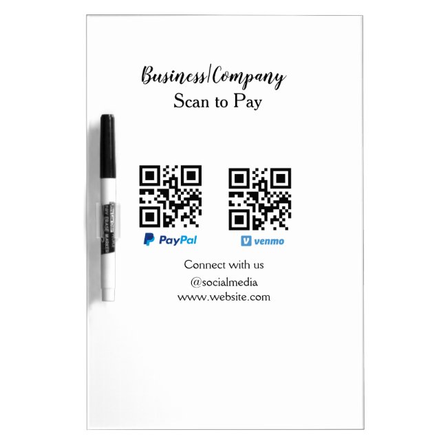 Scan to pay q r code paypal venmo add your website dry erase board (Front)