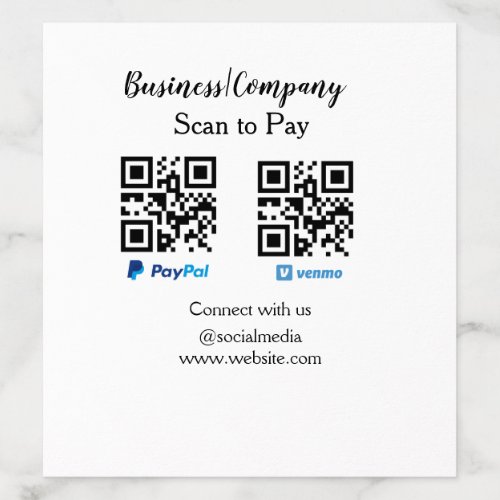 Scan to pay q r code paypal venmo add your website envelope liner