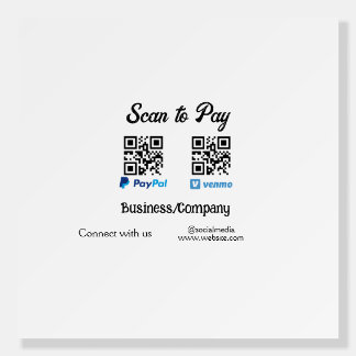 Scan to pay q r code paypal venmo add your website foam board