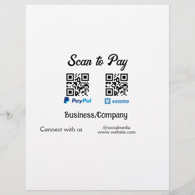 Scan to pay q r code paypal venmo add your website letterhead (Front)