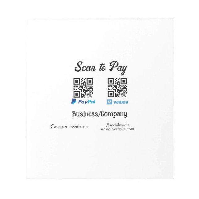 Scan to pay q r code paypal venmo add your website notepad (Front)