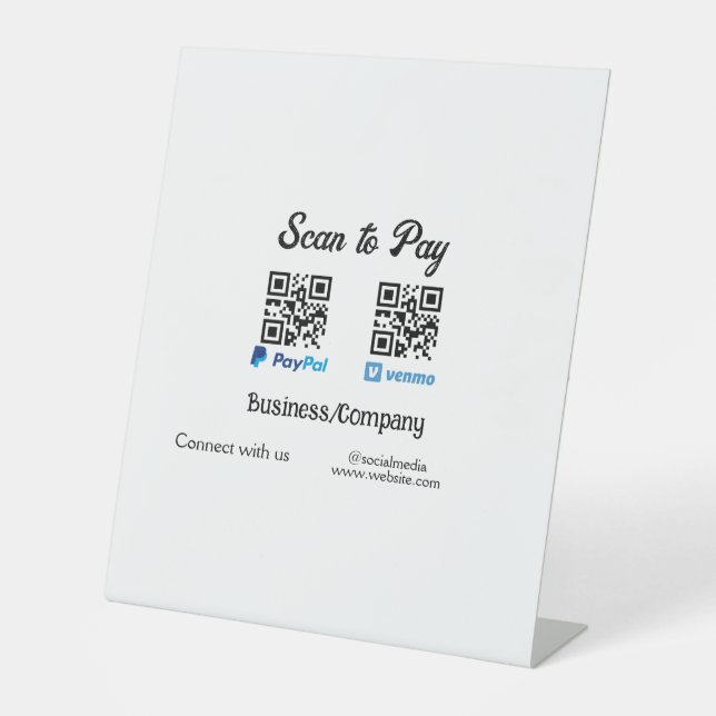 Scan to pay q r code paypal venmo add your website pedestal sign (Front)
