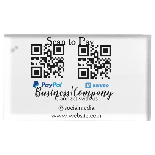 Scan to pay q r code paypal venmo add your website place card holder (Front)