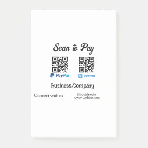 Scan to pay q r code paypal venmo add your website post-it notes