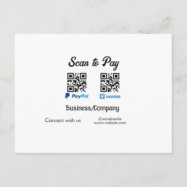 Scan to pay q r code paypal venmo add your website postcard (Front)